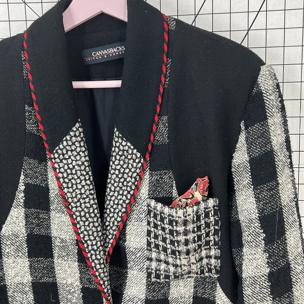 Canvas backs Lutton & horsField vintage check print art wear wool blend blazer M - Picture 3 of 14